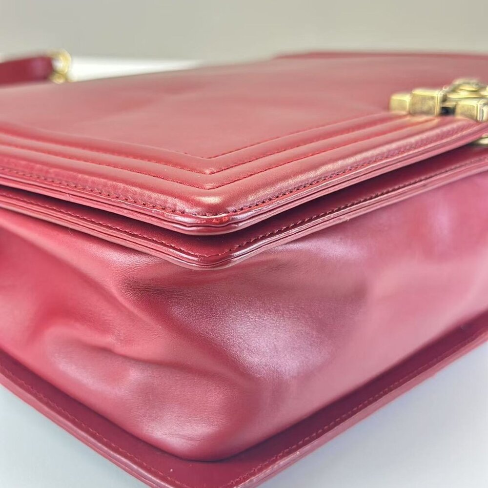 Chanel Red Leather Large Boy Bag Shoulder Bag Crossbody - Picture 6 of 9